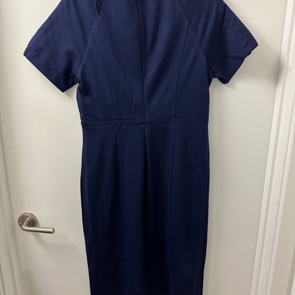 Catherine Malandrino Blue Sheath Dress with Lace-Up Grommet Sleeves - Picture 3 of 7